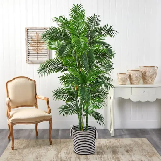 6ft. Curvy Parlor Artificial Palm Tree in Handmade Black and White Natural Jute and Cotton Planter {4}