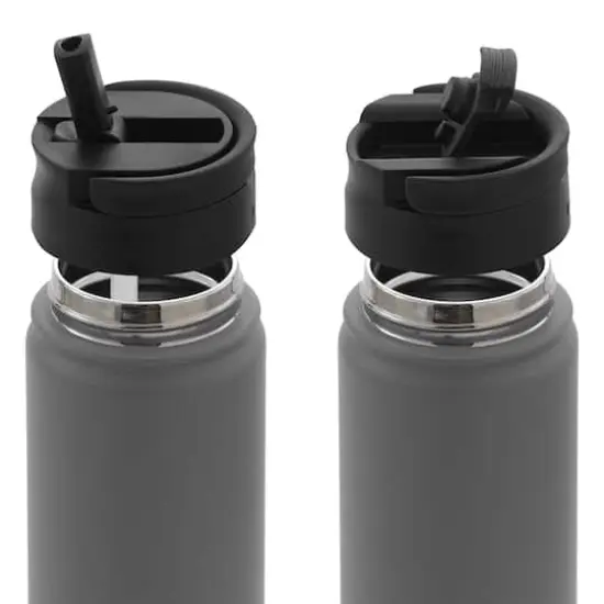 JoyJolt® 22oz. Triple Insulated Water Bottle with Flip Lid & Sport Straw Lid Black {5}