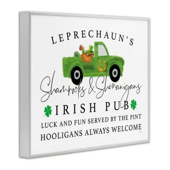 Stupell Industries Irish Pub Whimsical Leprechaun Green Shamrock Details Framed Giclee Art White {4}