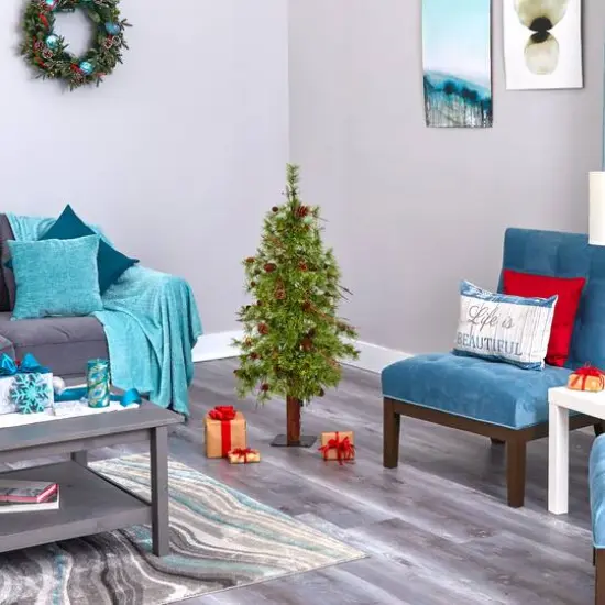 4ft. Pre-Lit Wyoming Alpine & Pinecone Artificial Christmas Tree, Clear LED Lights {9}