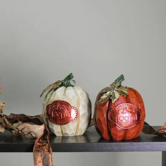 8" Be Joyful Pumpkin Tabletop D&eacute;cor Set {4}