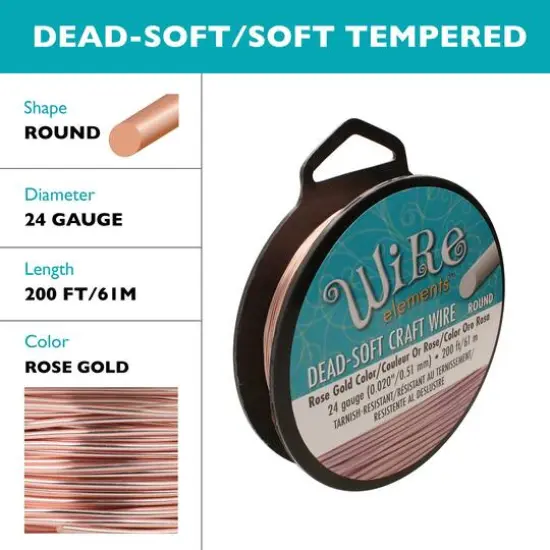 The Beadsmith&reg; Wire Elements&trade; 24 Gauge Tarnish Resistant Soft Temper Wire, 200ft. Rose Gold {6}
