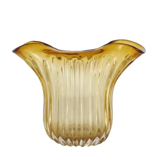 14" Orange Glass Ribbed Ombre Vase with Folded Curve Opening {8}