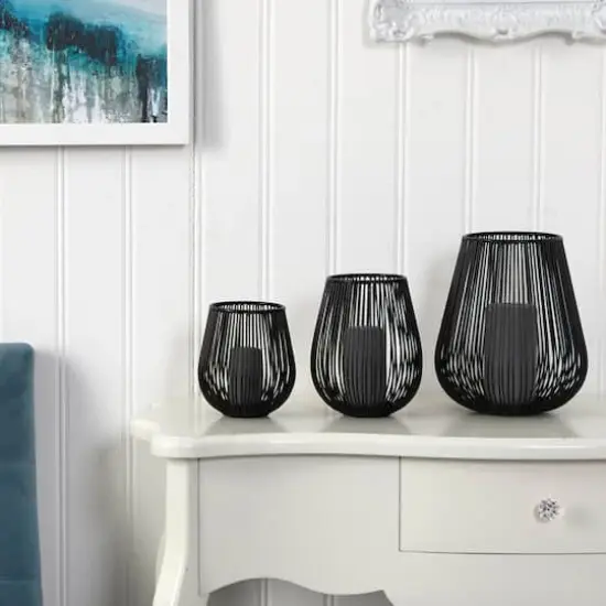 Vintage Black Metal Wire Tea Votive Lantern Candle Holder Set {5}