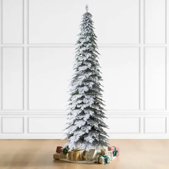 15ft. Pre-Lit Flocked Pencil Spruce Artificial Christmas Tree, Warm White LED Lights {3}