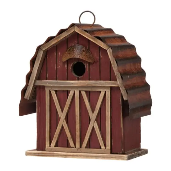 Glitzhome&reg; 10" Hanging Wooden Red Barn Garden Birdhouse {1}