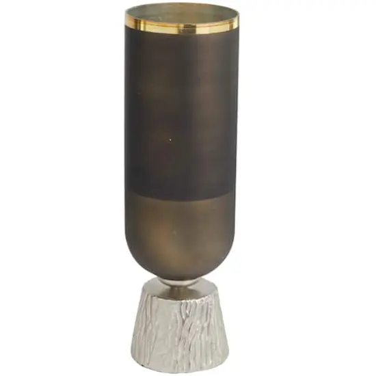 20" Bronze Glass Colorblock Candle Holder with Gold Accents & Textured Silver Base {1}