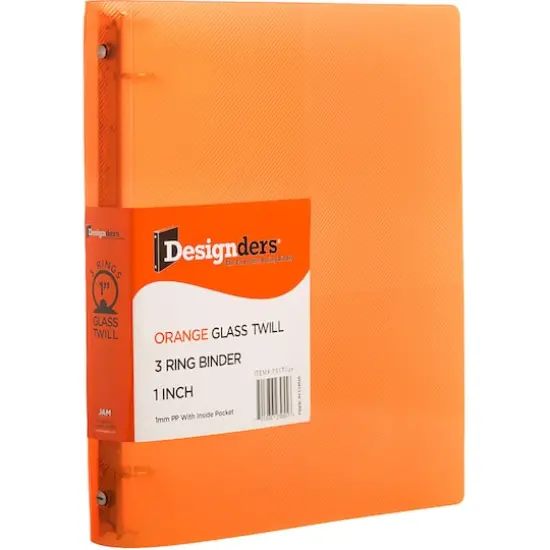 JAM Paper Designders&reg; Plastic 1" 3 Metal Ring Binder with Inside Pocket Orange {1}