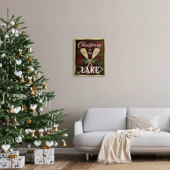 Stupell Industries Christmas At Lake Seasonal Oars Framed Floater Canvas Wall Art Gold {3}