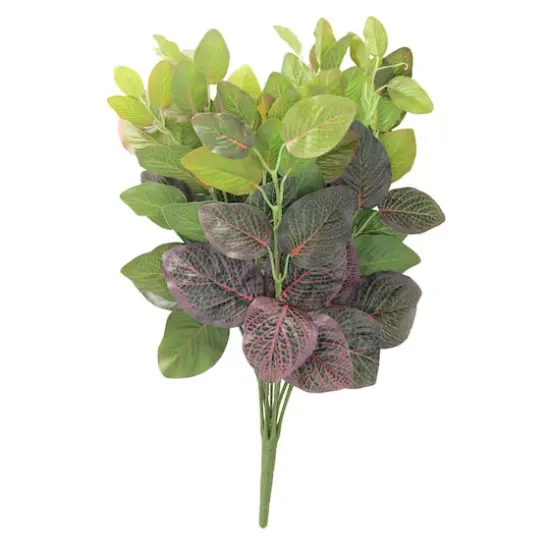 18.5" Green Two-Tone Red Vein Floral Bush {1}