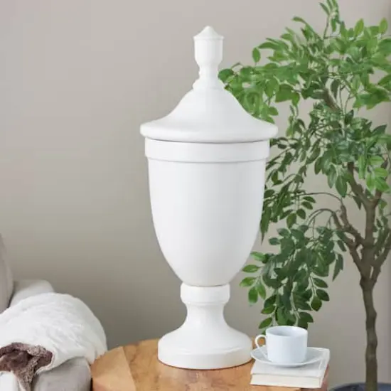 Ceramic Fluted Urn-Shaped Living Room Decorative Jar with Lid White {3}