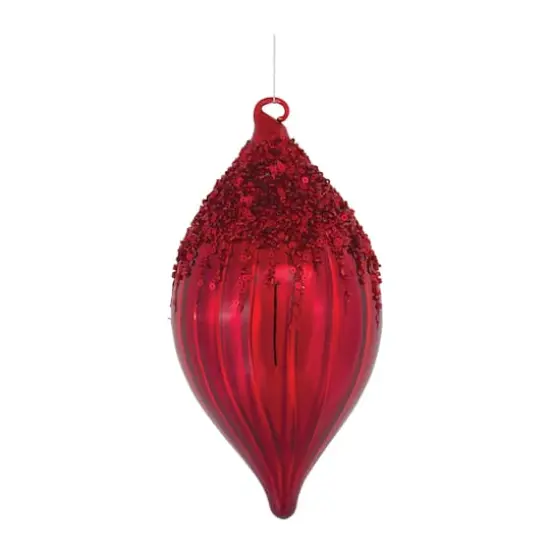 Sequined Red Glass Ball & Teardrop Ornament Set {6}