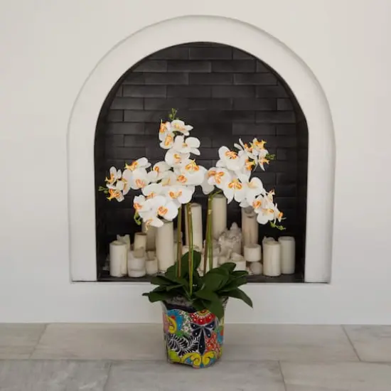 3ft. Artificial Large Orchid Arrangement in Handmade Mexican Talavera Ceramic Planter {3}
