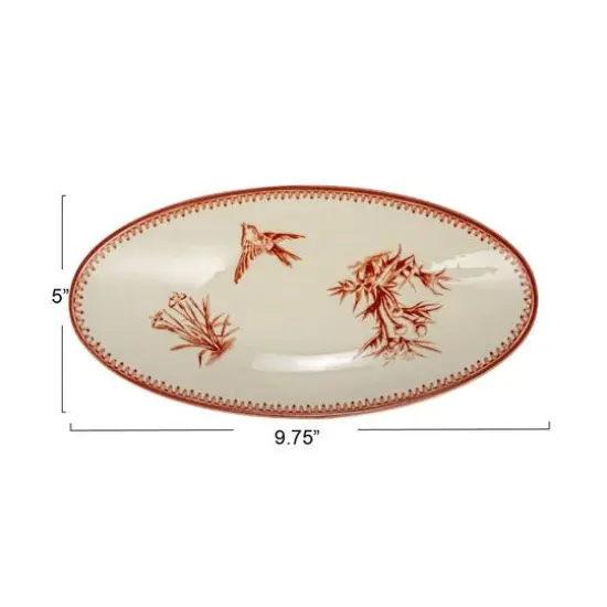 Hello Honey&reg; 9.75" Cream & Brown Vintage Bird & Botanicals Stoneware Oval Plates, 2ct. {7}
