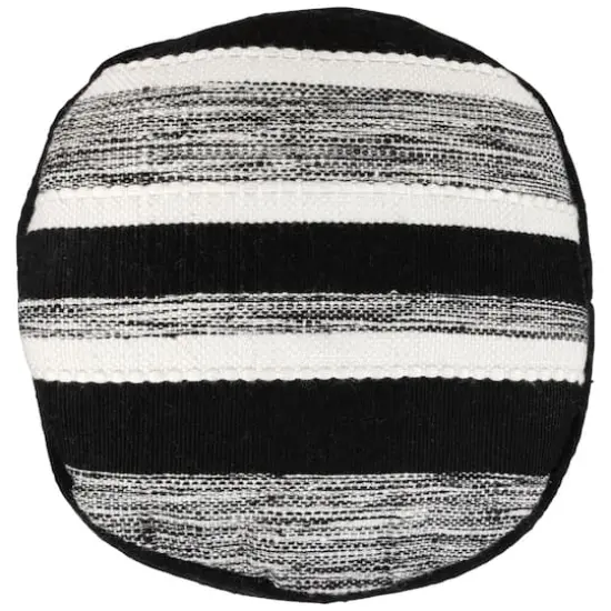 18" Black & White Woven Stripes Outdoor Pouf Ottoman {5}