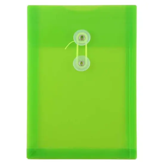 JAM Paper 6.25" x 9.25" Lime Green Button & String Closure Plastic Envelope, 12ct. {1}
