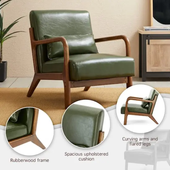 Glitzhome&reg; Mid-Century Faux Leather Accent Chair Green {8}