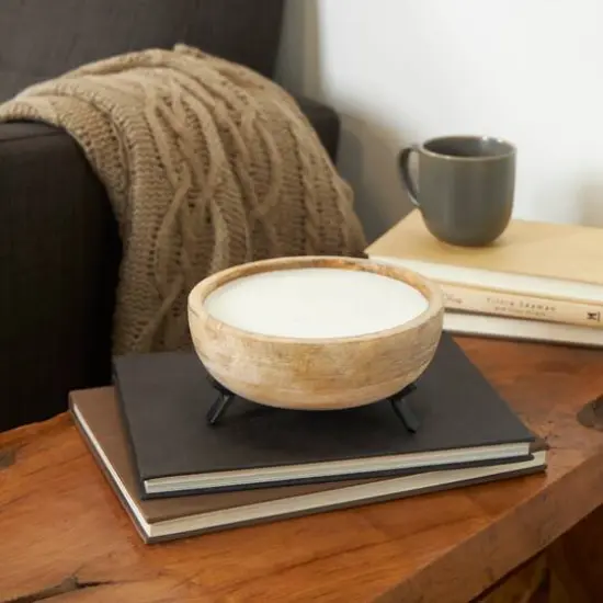 Egyptian Mint Scented 3-Wick Candle in Light Brown Tripod Stand Bowl {8}