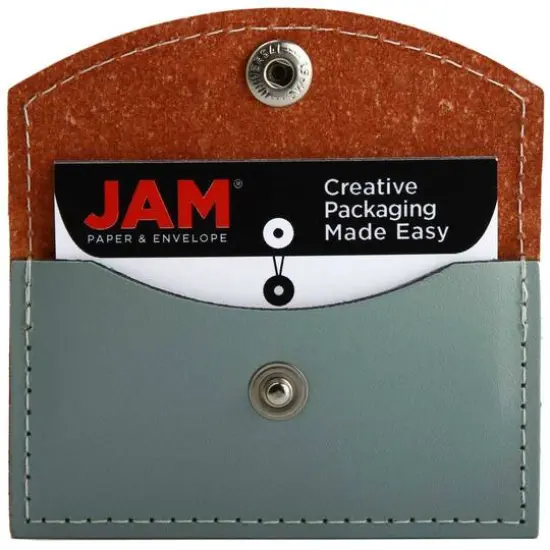 JAM Paper Brown & Gray Leather Business Card Holder Case with Snap Closure {3}