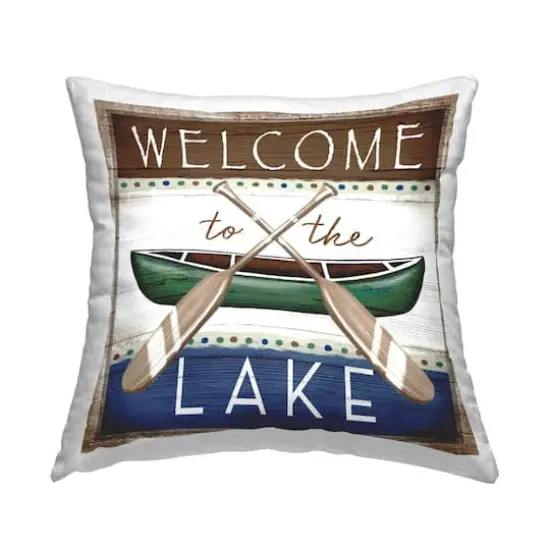 Stupell Industries Welcome to Lake Rustic Canoe Crossed Paddles Throw Pillow, 18" x 18" {1}