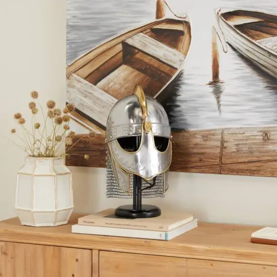 Silver Iron Vintage Helmet, 17" x 9" x 11" {12}