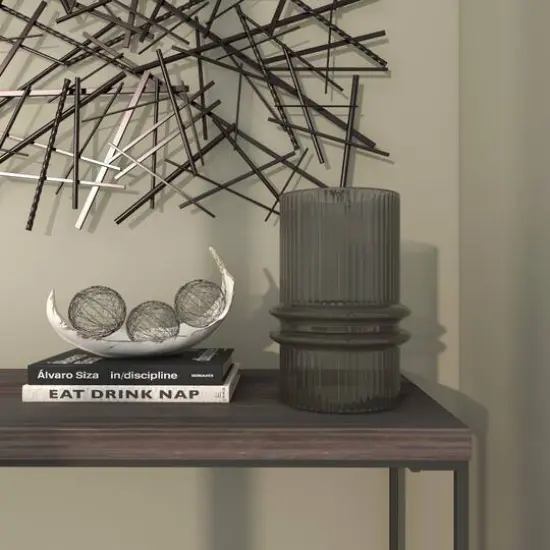 12" Gray Glass Wide Ribbed Vase with Fluted Center {12}