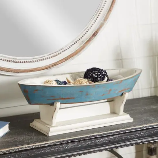 Blue wood Coastal Sculpture, Sail Boat 8" x 23" x 10" {8}