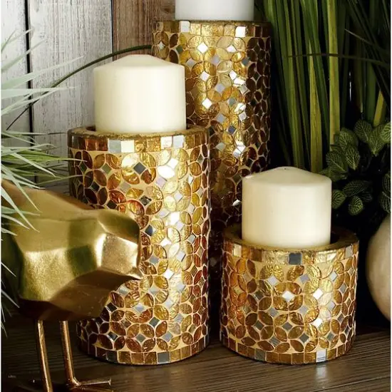 Gold Metal Glam Candle Holder Set {10}