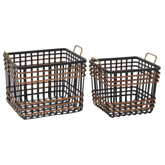Black Seagrass Farmhouse Storage Basket Set {1}