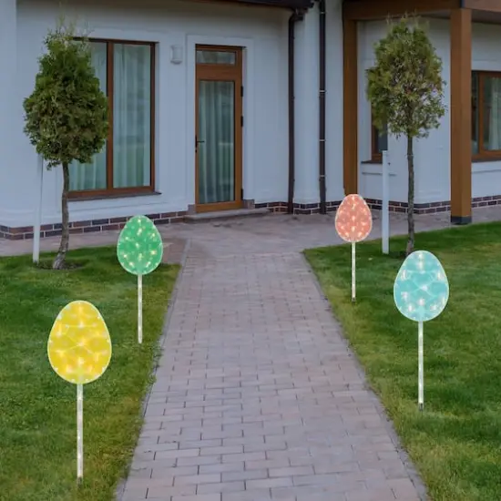 4ct Pastel Easter Egg Pathway Marker Lawn Stakes Clear Lights {3}