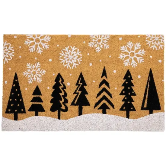 30" Natural Coir Trees & Snowflakes Christmas Doormat {1}