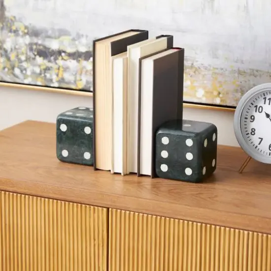 Green Marble Dice Decorative Bookends with White Accents {9}