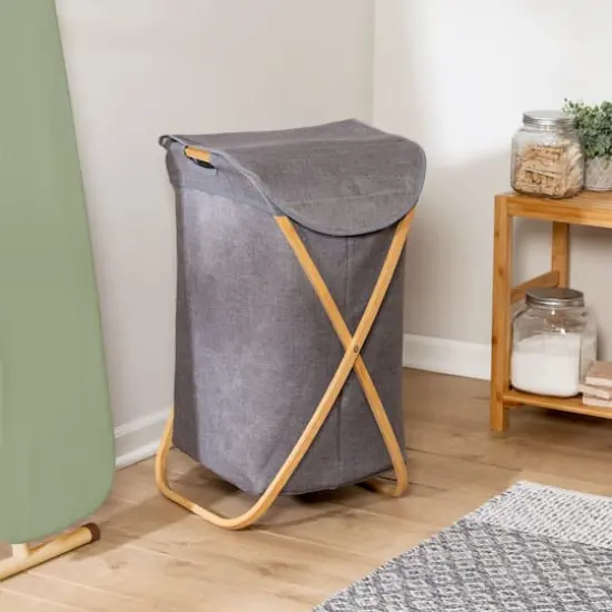 Honey Can Do Gray Bamboo & Canvas Laundry Hamper {3}