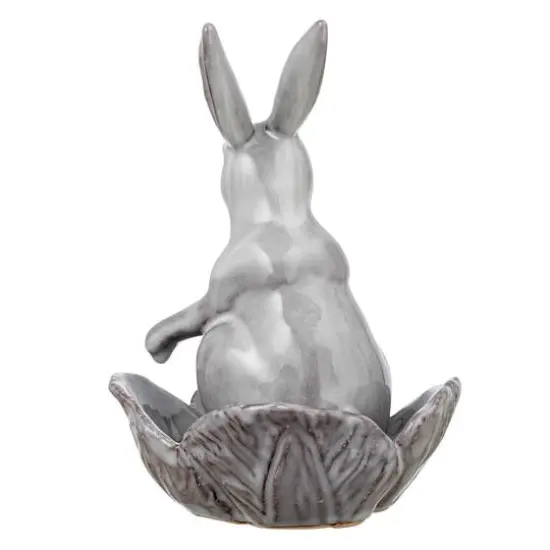 Hello Honey&reg; 8" White Stoneware Rabbit Figurine with Flower Shaped Bowl {4}