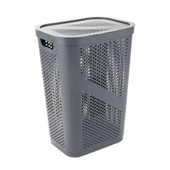 Mind Reader 60L Ventilated Slim Laundry Hamper with Cut Out Handles & Hinged Lid, 2ct. Gray {7}
