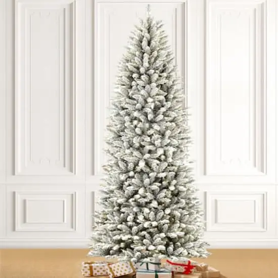 9ft. Pre-Lit Flocked Fir Artificial Christmas Tree, Warm White LED Lights {3}