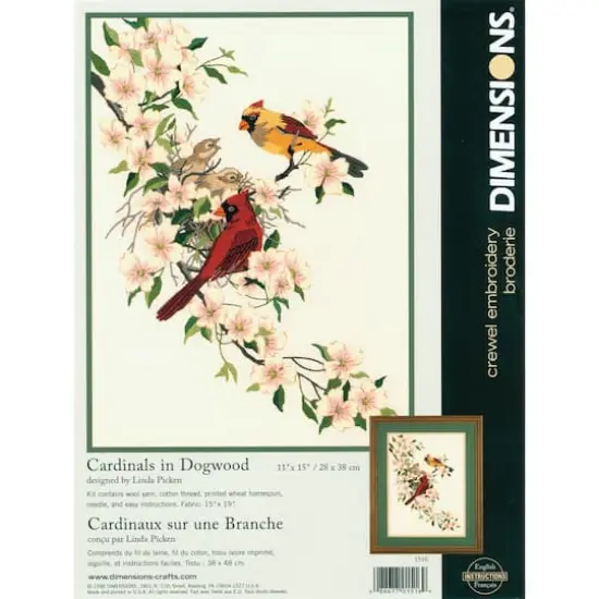 Dimensions&reg; Crewel Embroidery Kit, Cardinals in Dogwood {3}
