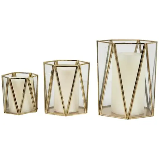 CosmoLiving by Cosmopolitan Gold Geometric Hexagon Candle Lantern Set {1}