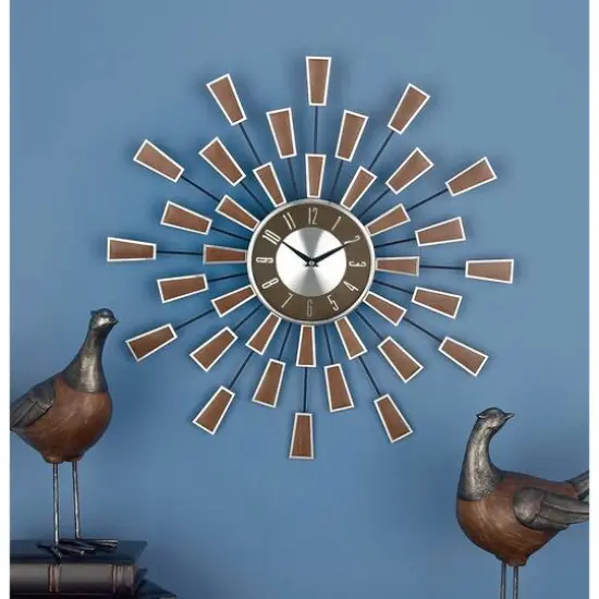 22" Brown Metal Modern Wall Clock {8}