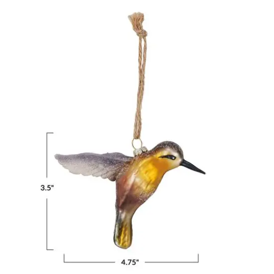 Hello Honey® 4.75" Purple & Yellow Hand-Painted Glass & Resin Hummingbird Ornament with Glitter {4}