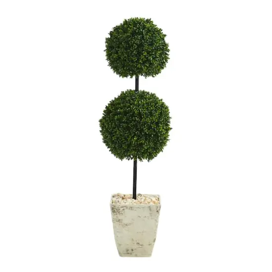 4ft. Boxwood Double Ball Topiary Tree in Country White Planter {1}