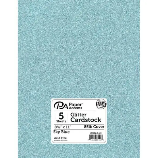PA Paper™ Accents 8.5" x 11" 85lb. Glitter Cardstock, 5 Sheets Sky Blue {1}