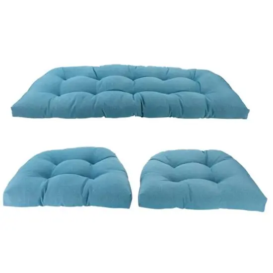 3 Piece Wicker Furniture Cushion Set Blue {1}