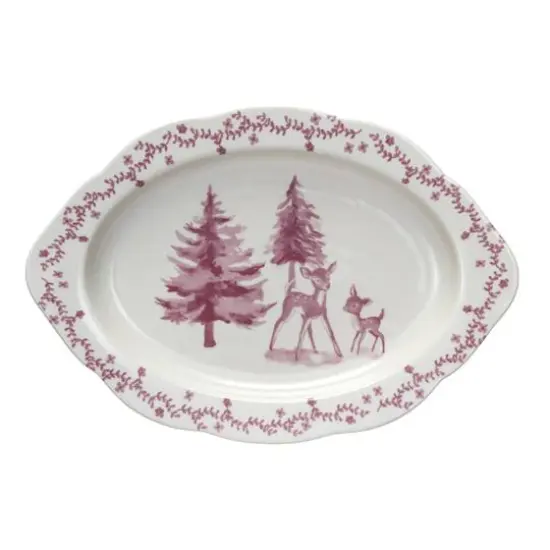 Hello Honey&reg; 12" Pink & Cream Deer & Trees Stoneware Platter {1}