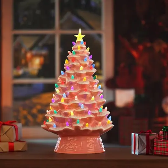 18" Pink Lit Nostalgic Christmas Tree {3}