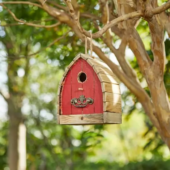 Glitzhome&reg; 8.5" Washed Red Distressed Wood Birdhouse {3}