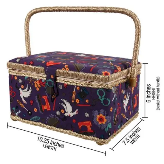 SINGER&reg; Large Purple Notions Print Sewing Basket with Sewing Scissors & Notions {7}