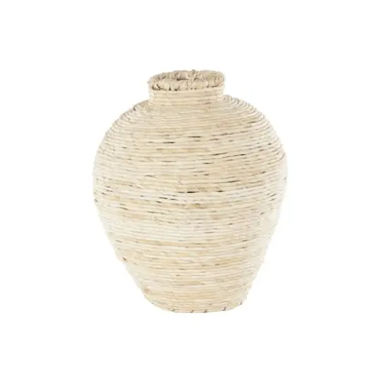 13.5" Cream Seagrass Handmade Wrapped Pot Decorative Vase {3}