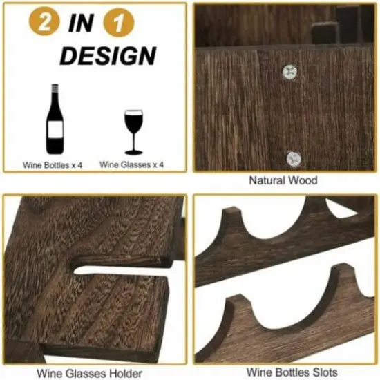 NEX&trade; Wood Wine Bottle Holder with Glass Rack Brown {5}