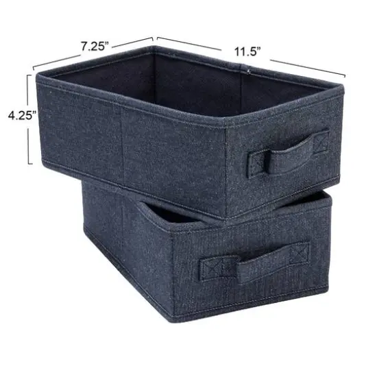 Household Essentials 11.5" Denim Blue Collapsible Cotton Blend Rectangular Storage Drawer, 2ct. {5}